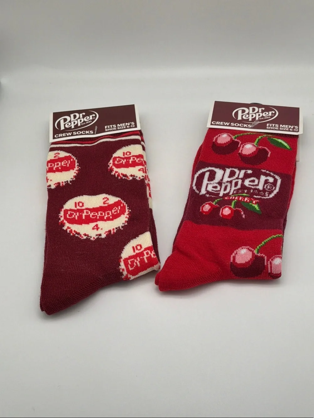 New Dr Pepper Crew Socks Men’s 6–12 Unisex Red Cherry Soda Socks with Tags